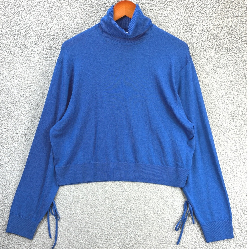 JW Anderson Uniqlo Wool Cropped Turtleneck Sweater Womens M Blue Knit Cozy